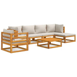 7 Piece Garden Lounge Set with Light Grey Cushions Solid Wood - Front View