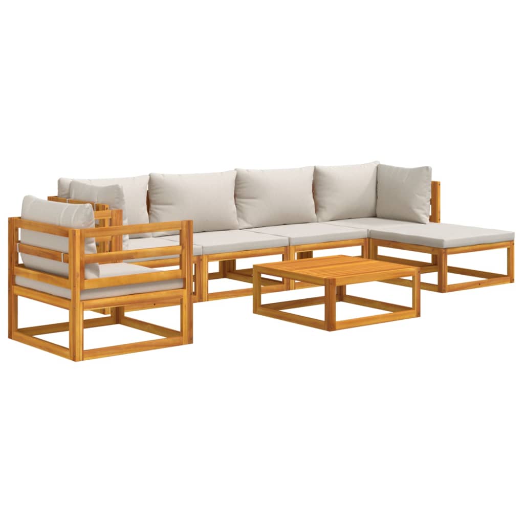 7 Piece Garden Lounge Set with Light Grey Cushions Solid Wood