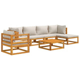 7 Piece Garden Lounge Set with Light Grey Cushions Solid Wood - Side View