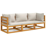 3 Piece Garden Lounge Set with Light Grey Cushions Solid Wood - Front View