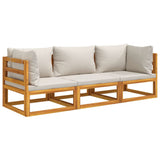 3 Piece Garden Lounge Set with Light Grey Cushions Solid Wood - Side View