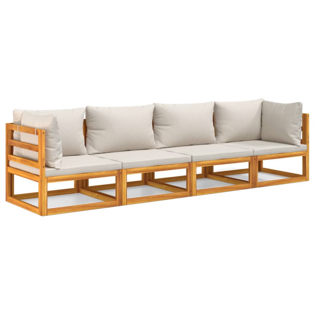 4 Piece Garden Lounge Set with Light Grey Cushions Solid Wood