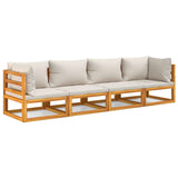 4 Piece Garden Lounge Set with Light Grey Cushions Solid Wood - Front View