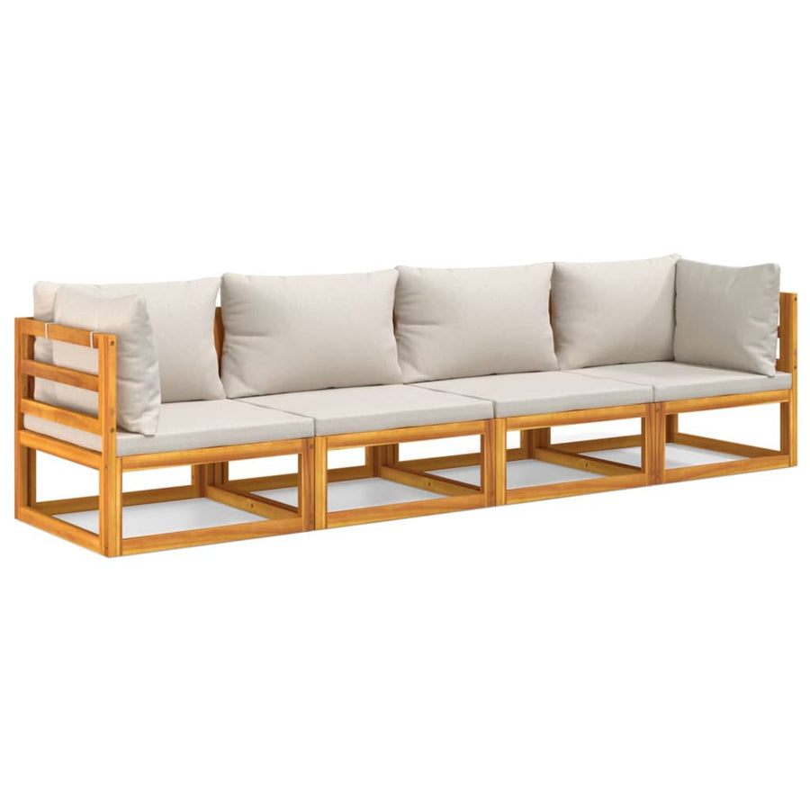 4 Piece Garden Lounge Set with Light Grey Cushions Solid Wood