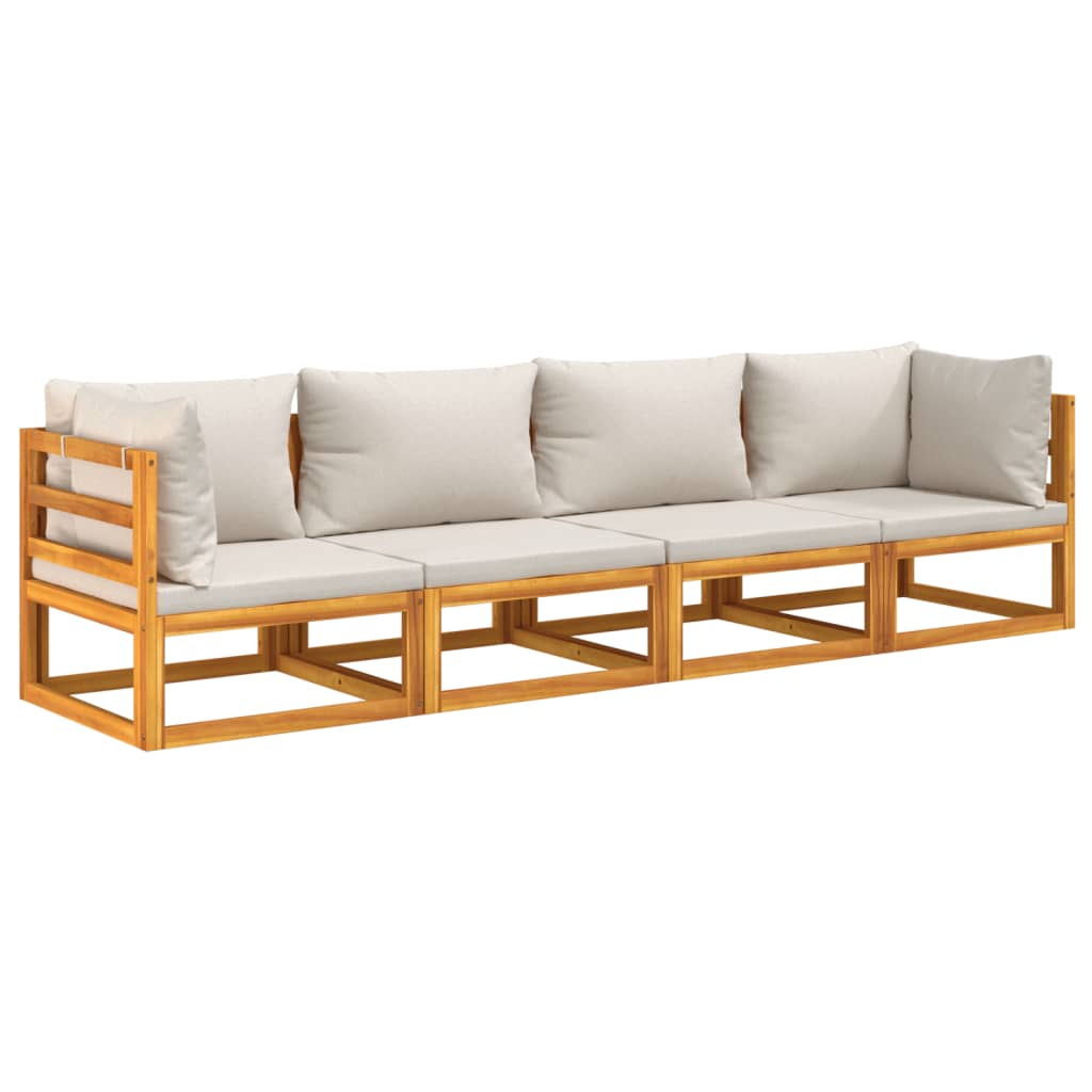 4 Piece Garden Lounge Set with Light Grey Cushions Solid Wood