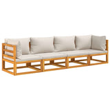 4 Piece Garden Lounge Set with Light Grey Cushions Solid Wood - Side View