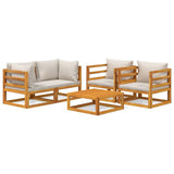 5 Piece Garden Lounge Set with Light Grey Cushions Solid Wood - Front View