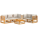 6 Piece Garden Lounge Set with Light Grey Cushions Solid Wood - Front View