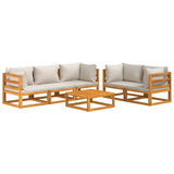 6 Piece Garden Lounge Set with Light Grey Cushions Solid Wood