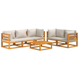 6 Piece Garden Lounge Set with Light Grey Cushions Solid Wood - Side View