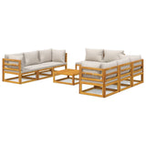 9 Piece Garden Lounge Set with Light Grey Cushions Solid Wood - Front View