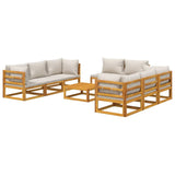 9 Piece Garden Lounge Set with Light Grey Cushions Solid Wood - Side View