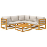 6 Piece Garden Lounge Set with Light Grey Cushions Solid Wood - Front View