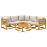6 Piece Garden Lounge Set with Light Grey Cushions Solid Wood - Side View