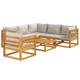 7 Piece Garden Lounge Set with Light Grey Cushions Solid Wood - Side View