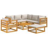 8 Piece Garden Lounge Set with Light Grey Cushions Solid Wood - Front View