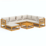 8 Piece Garden Lounge Set with Light Grey Cushions Solid Wood - Front View