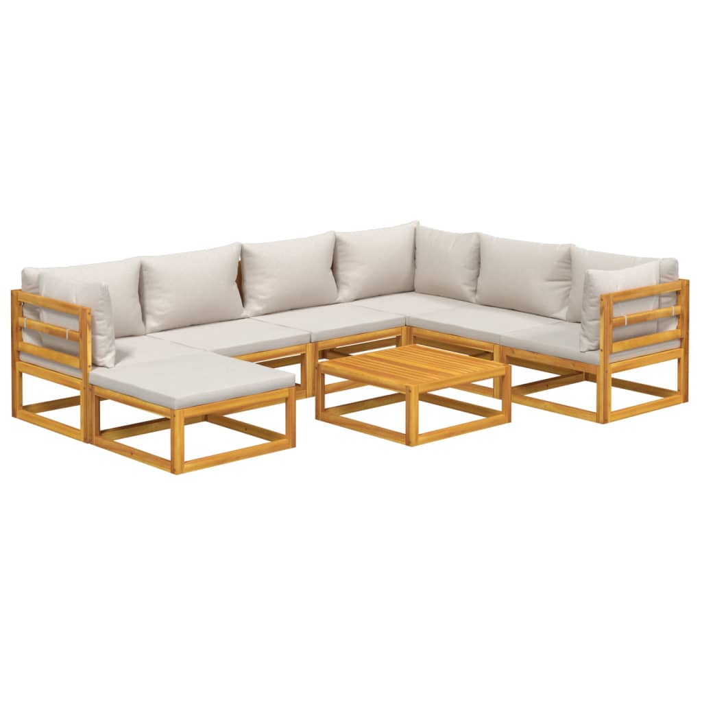 8 Piece Garden Lounge Set with Light Grey Cushions Solid Wood