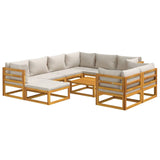 10 Piece Garden Lounge Set with Light Grey Cushions Solid Wood - Side View