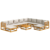 11 Piece Garden Lounge Set with Light Grey Cushions Solid Wood - Front View