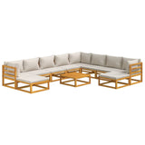 11 Piece Garden Lounge Set with Light Grey Cushions Solid Wood - Side View