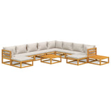 12 Piece Garden Lounge Set with Light Grey Cushions Solid Wood - Front View