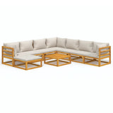 9 Piece Garden Lounge Set with Light Grey Cushions Solid Wood - Front View