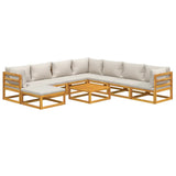 9 Piece Garden Lounge Set with Light Grey Cushions Solid Wood - Side View