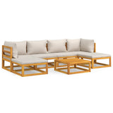 7 Piece Garden Lounge Set with Light Grey Cushions Solid Wood - Front View