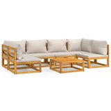 7 Piece Garden Lounge Set with Light Grey Cushions Solid Wood - Front View