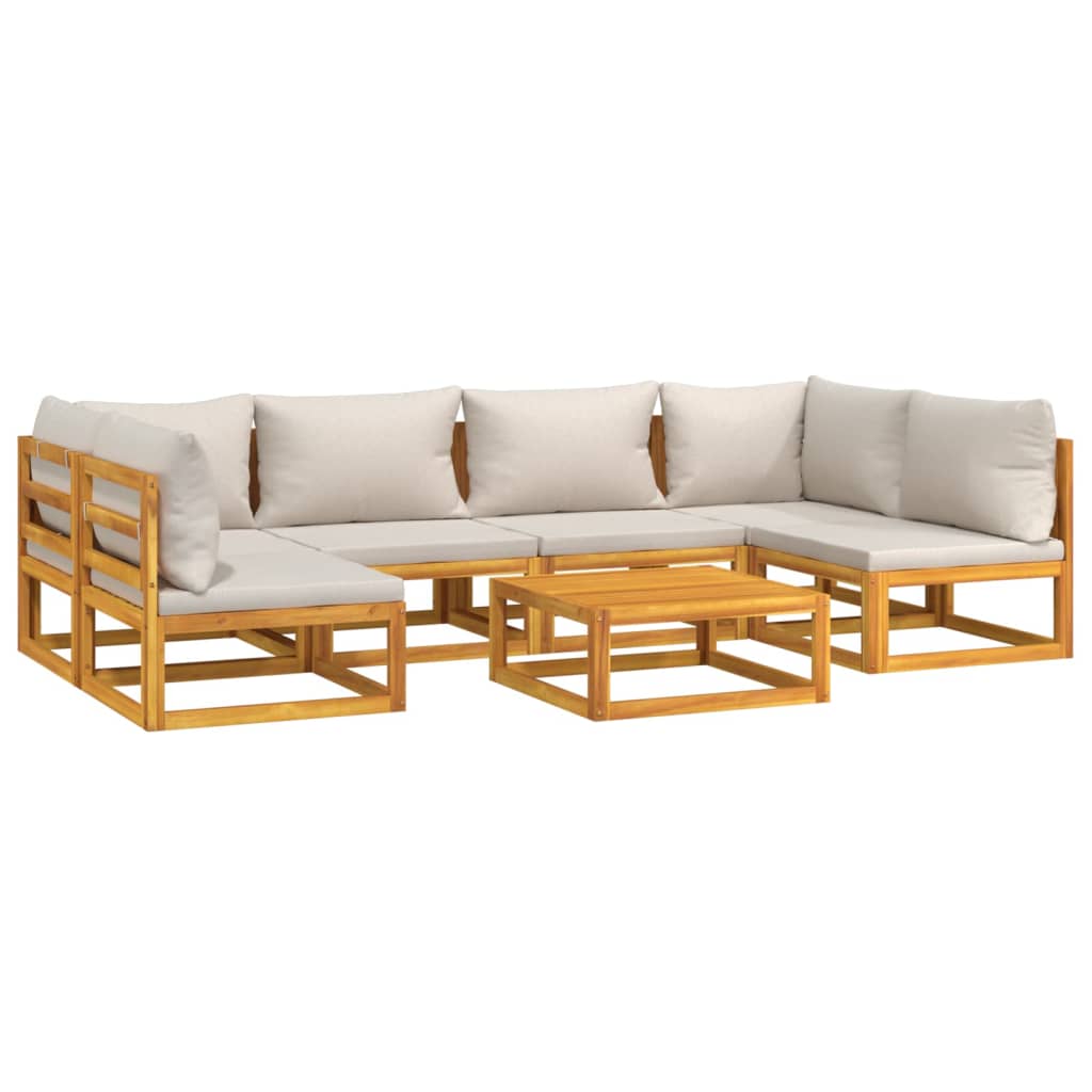 7 Piece Garden Lounge Set with Light Grey Cushions Solid Wood