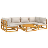 7 Piece Garden Lounge Set with Light Grey Cushions Solid Wood - Side View