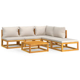 6 Piece Garden Lounge Set with Light Grey Cushions Solid Wood - Front View