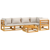 6 Piece Garden Lounge Set with Light Grey Cushions Solid Wood - Side View