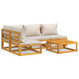 5 Piece Garden Lounge Set with Light Grey Cushions Solid Wood - Front View