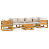 7 Piece Garden Lounge Set with Light Grey Cushions Solid Wood