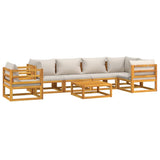 7 Piece Garden Lounge Set with Light Grey Cushions Solid Wood - Side View