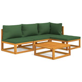 5 Piece Garden Lounge Set with Green Cushions Solid Wood - Front View