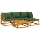 5 Piece Garden Lounge Set with Green Cushions Solid Wood - Side View