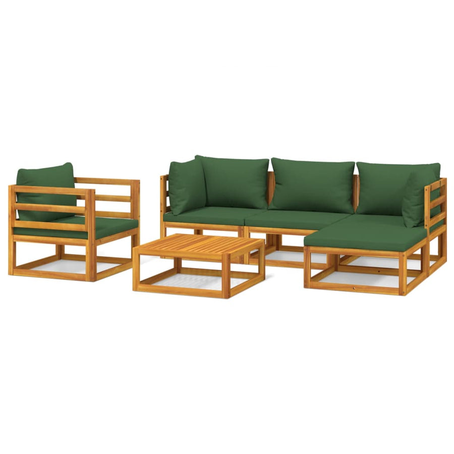 6 Piece Garden Lounge Set with Green Cushions Solid Wood