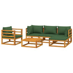 6 Piece Garden Lounge Set with Green Cushions Solid Wood