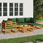 6 Piece Garden Lounge Set with Green Cushions Solid Wood