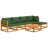 6 Piece Garden Lounge Set with Green Cushions Solid Wood - Side View