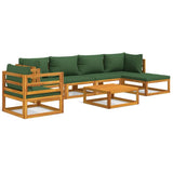 7 Piece Garden Lounge Set with Green Cushions Solid Wood