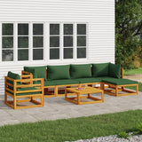 7 Piece Garden Lounge Set with Green Cushions Solid Wood