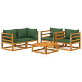 5 Piece Garden Lounge Set with Green Cushions Solid Wood