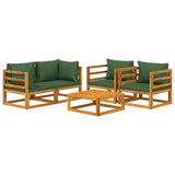 5 Piece Garden Lounge Set with Green Cushions Solid Wood