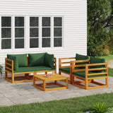5 Piece Garden Lounge Set with Green Cushions Solid Wood