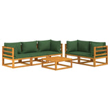 6 Piece Garden Lounge Set with Green Cushions Solid Wood - Side View