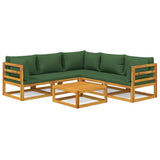 6 Piece Garden Lounge Set with Green Cushions Solid Wood